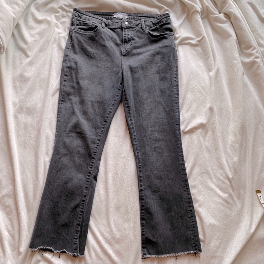 Free People Cropped Raw Hem Dark Grey High Waist High Rise Denim Jeans Sz 31